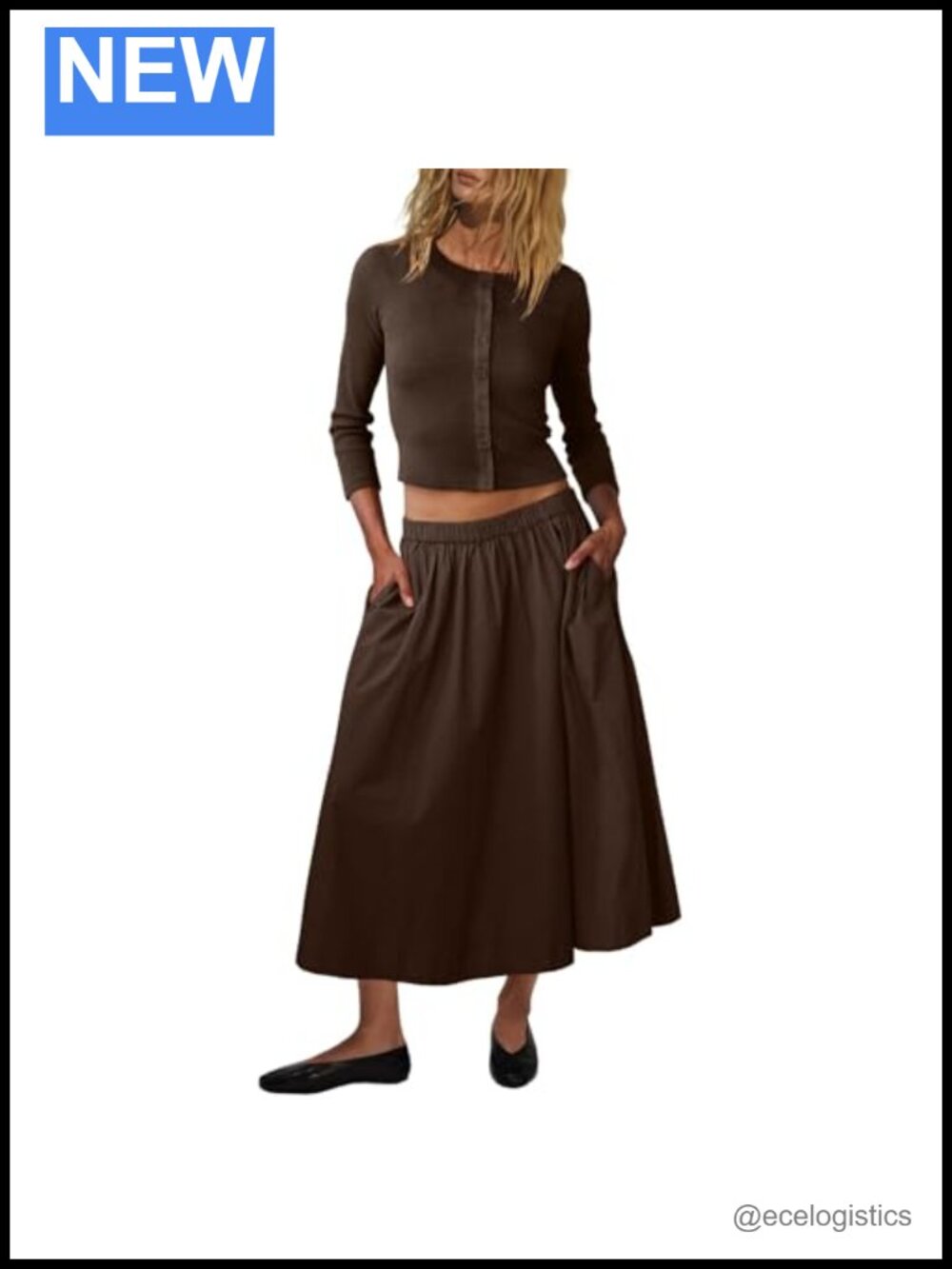 Women's 2 Piece Skirt Set Button Down Knit Cardigan A-Line Midi Skirt Vacation